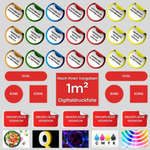 Aufkleber mit Konturschnitt Wunschdruck Sticker Digitaldruck 1m² 1 Quadratmeter